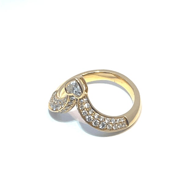 Early 21st Century 18k Yellow Gold Pave Diamond Bypass Ring, Size 6.75 For Sale - Image 5 of 10