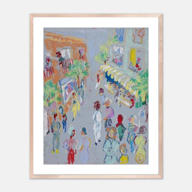 Happy Menocal In the Street by Happy Menocal in Natural Maple Frame, Medium Art Print For Sale - Image 4 of 4