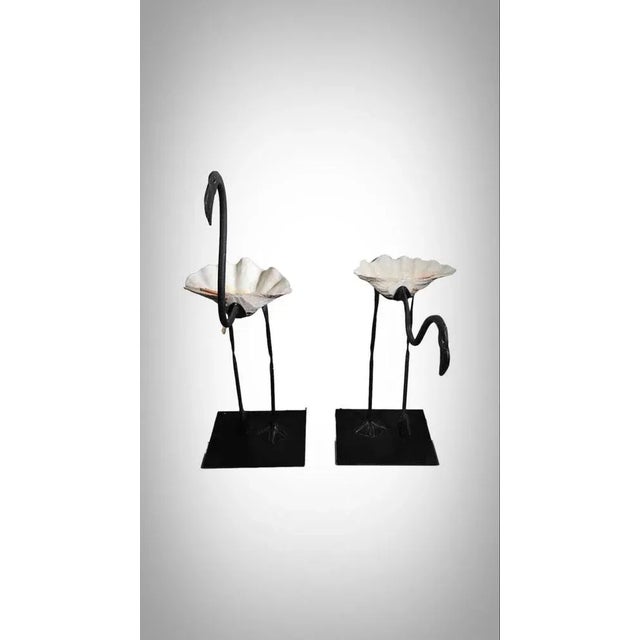 Wrought iron sculptures of life size flamingos decorative sculptures from the 1950s in the shape of 2 flamingos. Hot...