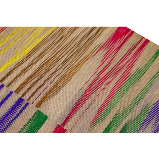 Modern Kilim Flatweave Multicolor Abstract Wool Rug For Sale In New York - Image 6 of 11