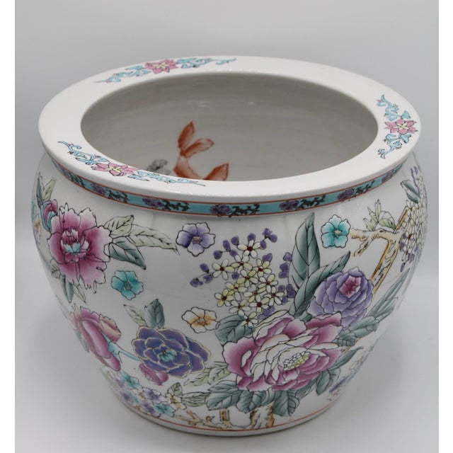 Large Antique Chinese Porcelain Lotus Flower Koi Fish Bowl Garden