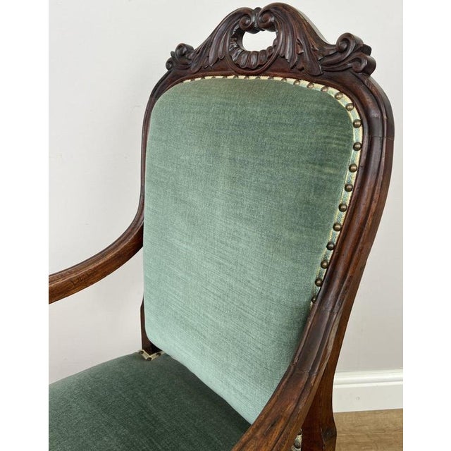 Green Antique French Style Armchair in Walnut For Sale - Image 8 of 16