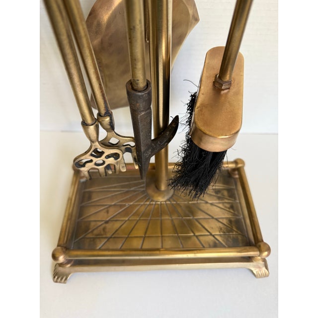 Metal Mid-Century Brass Duck Head Fireplace Tool Set For Sale - Image 7 of 12