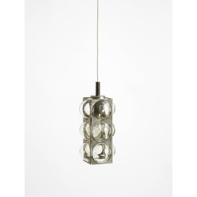 Vintage Space Age Pendant Lamp in Glass and Nickel-Plated Metal by Temde, 1960s For Sale - Image 4 of 18
