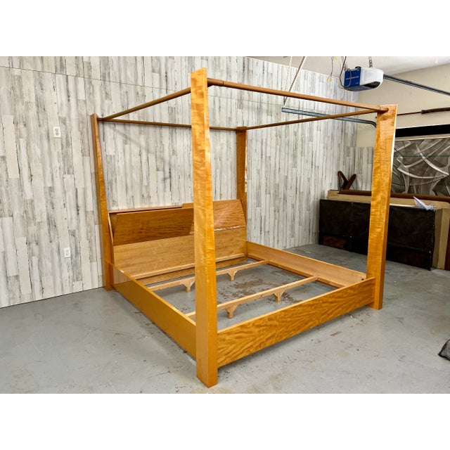 Giorgio Collection Satinwood & Leather Poster Bed For Sale - Image 10 of 12
