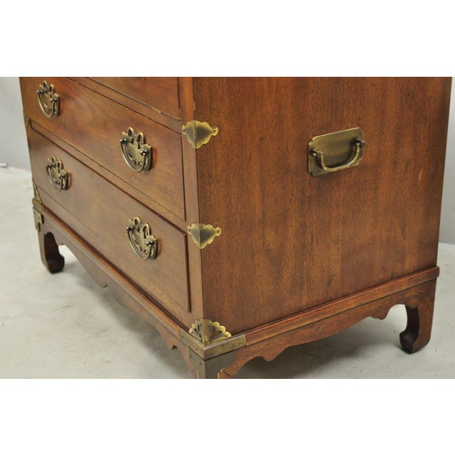 Mid 20th Century Henredon Pan Asian Chinoiserie Brass Butterfly 3 Drawer Campaign Chest Commode For Sale - Image 14 of 17