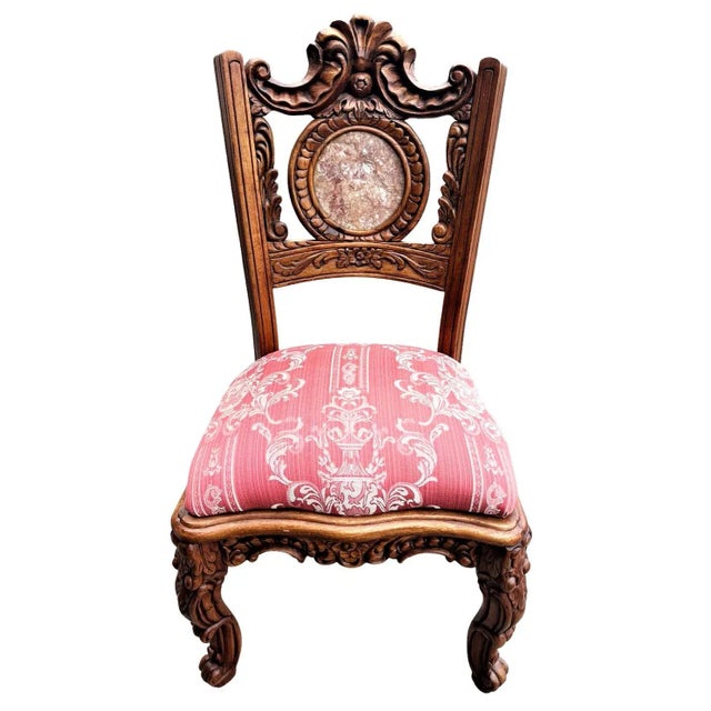 Baroque Spanish Baroque Style Heavily Carved Desk and Chair Set With Marble Inserts - Circa 1990 For Sale - Image 3 of 11