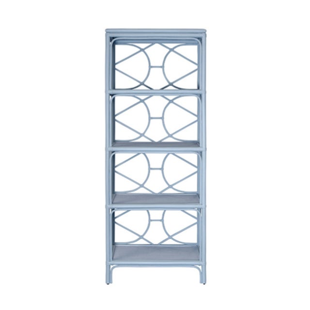 Robin's Egg Blue Matthew Izzo Home Danielle Light Blue Rattan Four Shelf Etagere With Decorative Back For Sale - Image 8 of 8