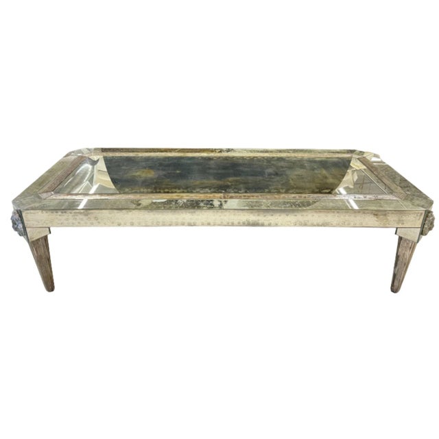 Hollywood Regency Mid Century Versace Style Mirrored and Etched Low or Coffee Table For Sale - Image 3 of 13