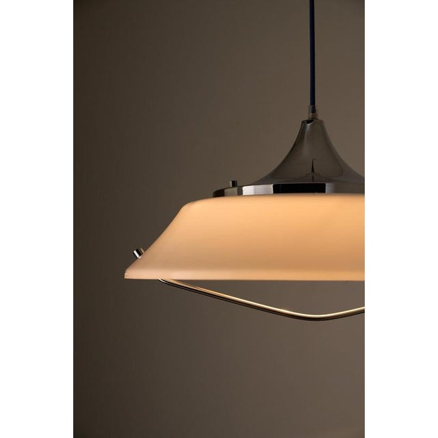 1970s Space Age Acrylic Glass Dish Pendant with Chrome Detail, 1970s For Sale - Image 5 of 10