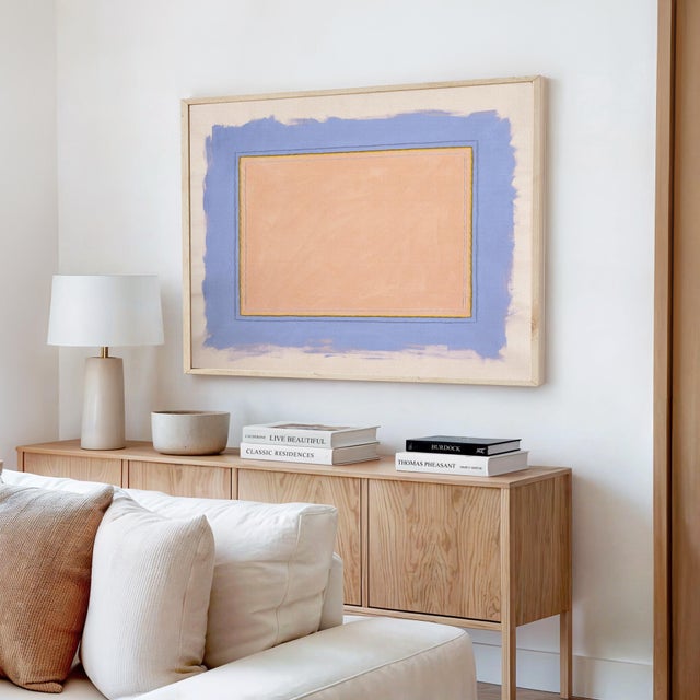 Contemporary Minimalist Abstract Fine Art Print, Blush Pink & Cornflower Blue, 30 X 38 Print in Wood Frame For Sale - Image 3 of 5
