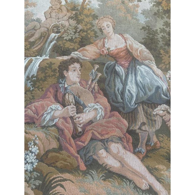 Vintage French Aubusson Style Jaquard Tapestry with Gallant Meeting Motif, 1970s For Sale - Image 6 of 18