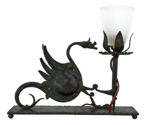 Wrought Iron Table Lamp with Dragon, Italy, 1900s