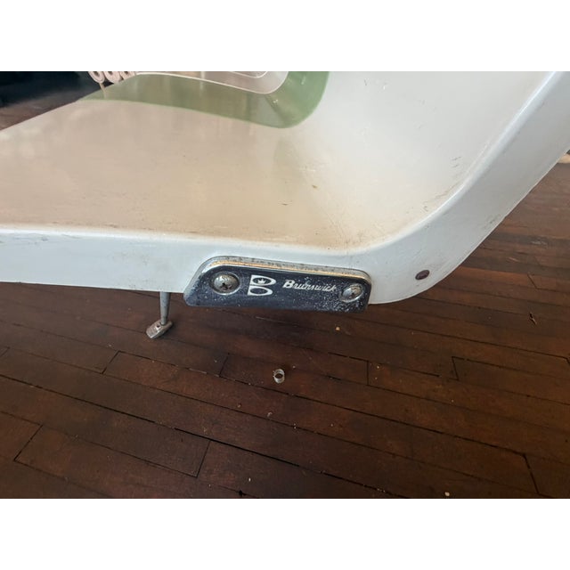 Metal Brunswick Bowling Alley Seating – Mid‑Century Modular Curved Bench in Green & White For Sale - Image 7 of 12