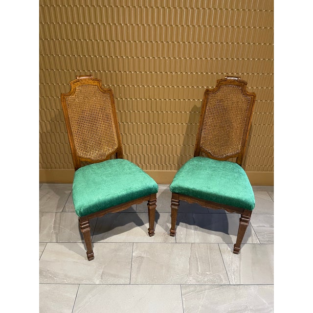 Wood Mid-Century Drexel Heritage Side Chairs in Everfast Billiard Green Chenille - A Pair For Sale - Image 7 of 12