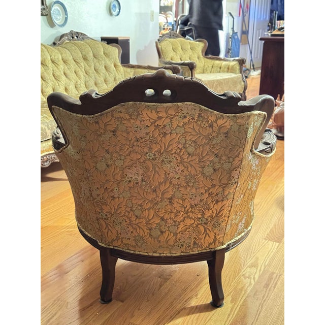 Wood Vintage French Provincial/Louis XV Style Carved Wood Sofa and Armchairs – Set of 3 For Sale - Image 7 of 12