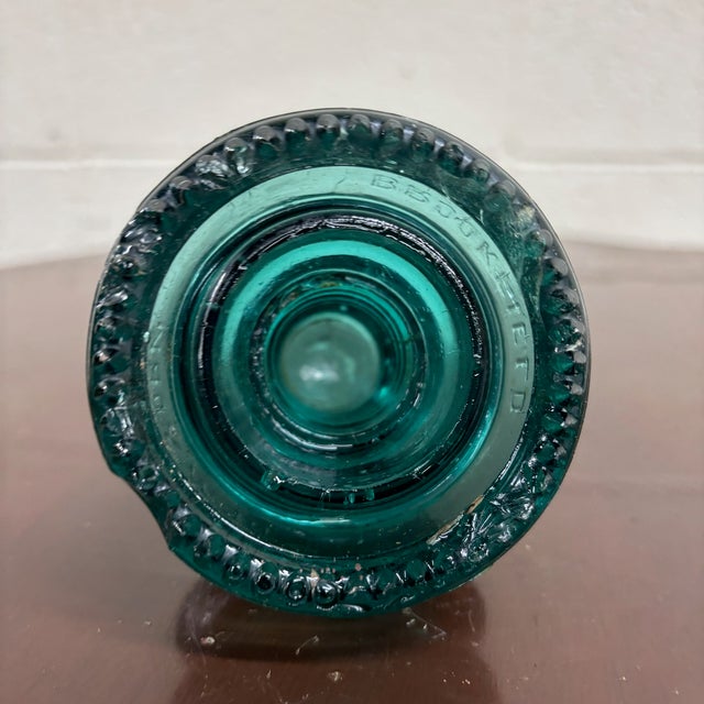 Early 20th Century Antique Brookfield New York Teal Glass Insulator For Sale - Image 5 of 6