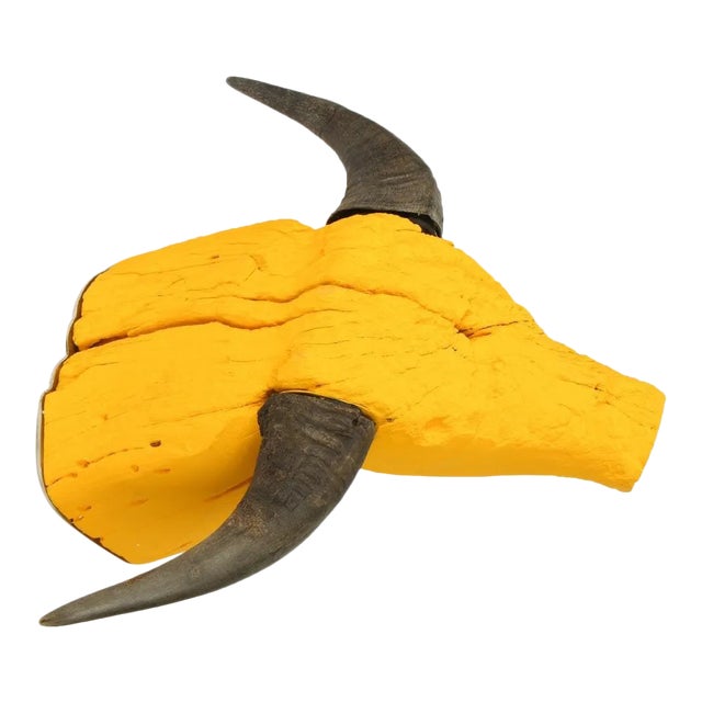 Indonesian Toraja Water Buffalo Yellow Carved Wood Abstract Ethnographic Tribal Folk Art Primitive Sculpture For Sale