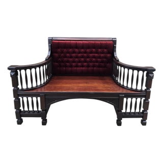 Antique Eastlake Victorian Style Upholstered Back Bench For Sale