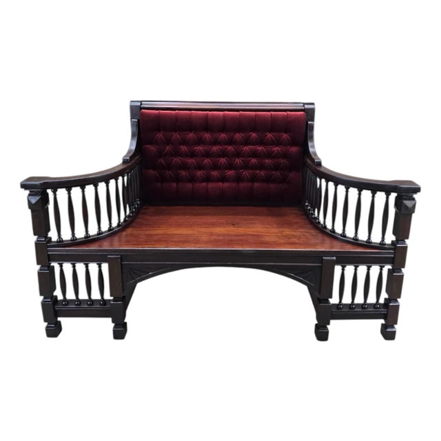 Antique Eastlake Victorian Style Upholstered Back Settee For Sale