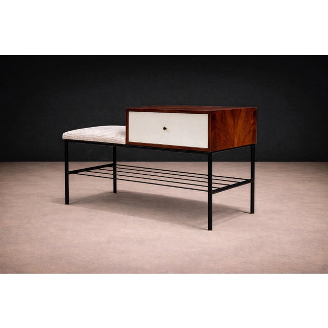 Phone Bench in Rosewood, Fabric & Metal, Geraldo De Barros, 1950s For Sale - Image 10 of 12