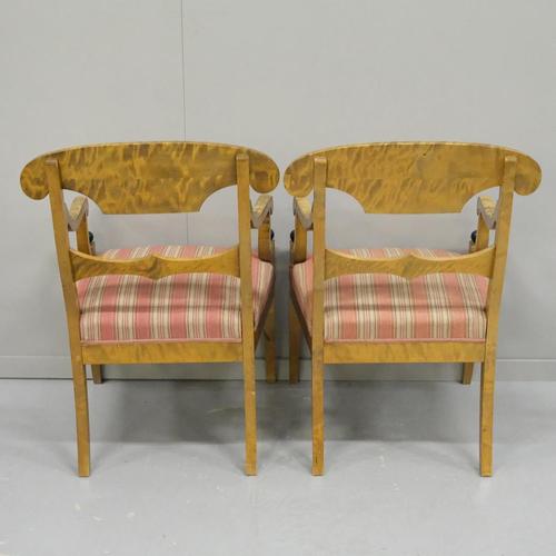Set of Biedermeier Swedish Carver Chairs in Quilted Golden Birch, 1920s For Sale - Image 4 of 5