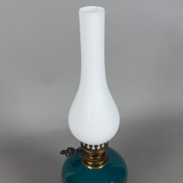 Green Florentine Porcelain Table Lamp with Opaline Glass For Sale - Image 5 of 12
