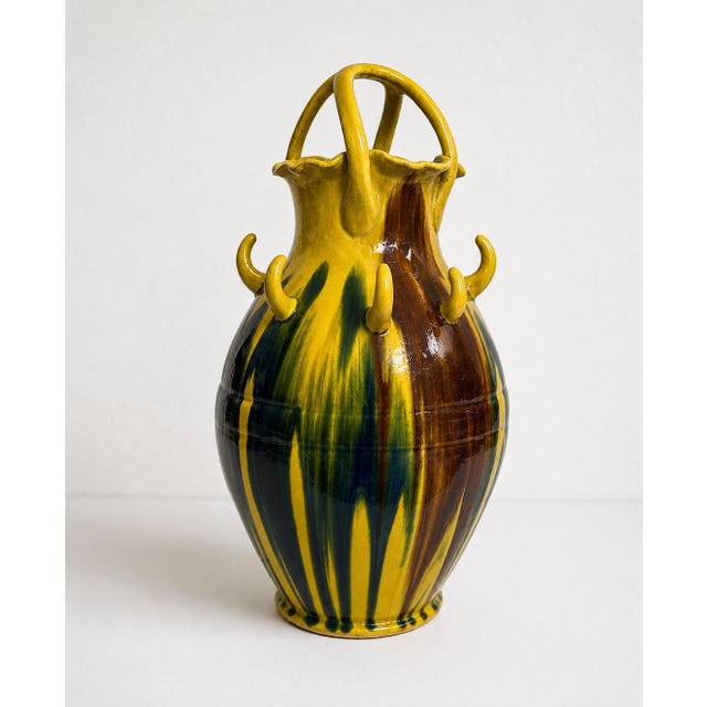 Vintage Mexican Dripware Pottery Sangria Pitcher and Cup Set For Sale - Image 4 of 6