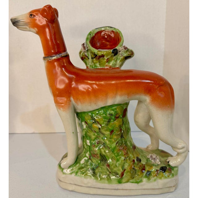 Stunning pair of antique 19th century staffordshire greyhound/whippet dog spill vase figurines from England. Circa 1850’s