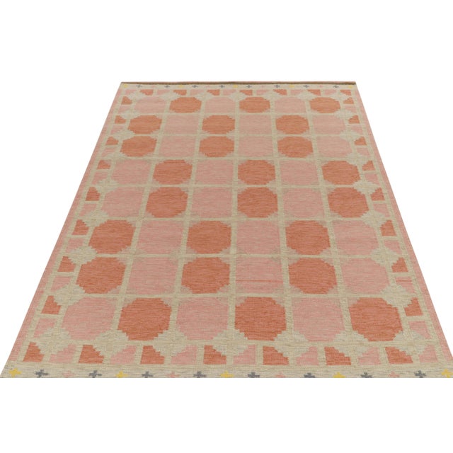 Mid-Century Modern Scandinavian Style Kilim Rug in Pink, Greige Geometric Pattern by Rug & Kilim 8x10 For Sale - Image 3 of 6