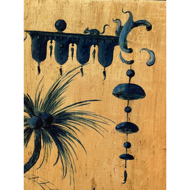Pair of Hand Painted Blue Chinoiserie Chic Wall Hanging Giltwood Panels For Sale - Image 11 of 16