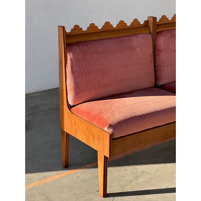 Beige Pink Wooden Bench, 1950s For Sale - Image 8 of 11