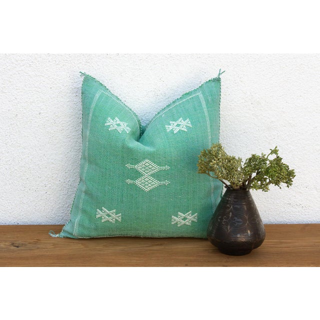 Textile Aqua Trail Cactus Silk Moroccan Pillow For Sale - Image 7 of 7