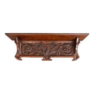 Antique 19th Century English Carved Oak Plate Rack Shelf For Sale