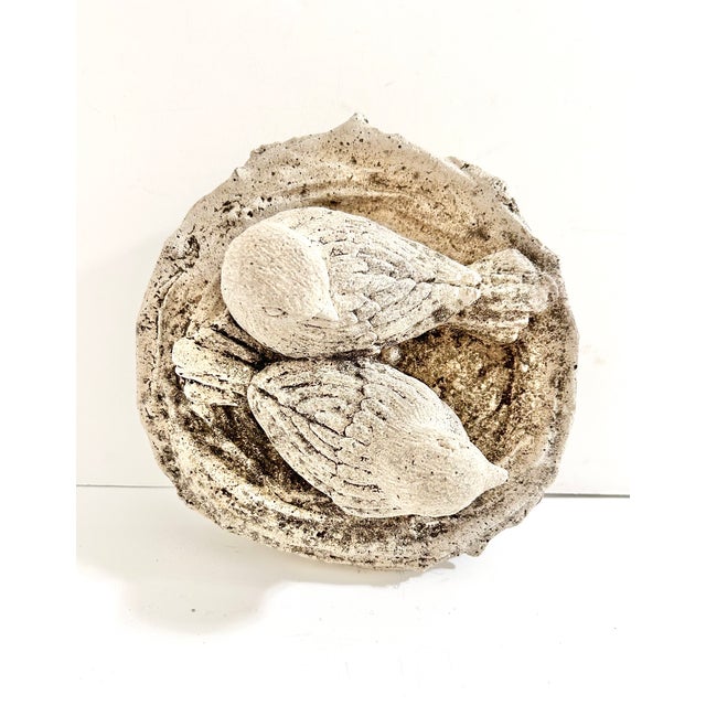 Vintage Concrete Bird Nest Garden Sculpture, Cast Stone Sparrow Planter or Birdbath Accent For Sale - Image 9 of 11