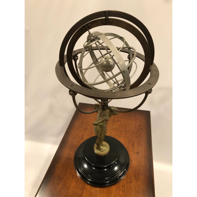 Metal Armillary Sculpture With Man and Globe on Shoulders For Sale - Image 11 of 13