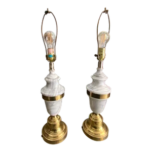 Mid 20th Century Marble and Brass Lamps - a Pair