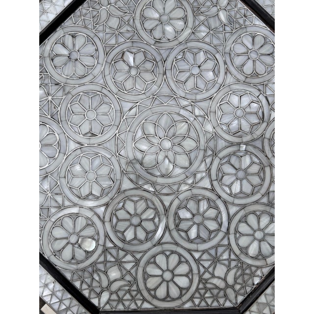 Wood Contemporary Vintage Mother-of-Pearl Inlay Octagonal Side Table For Sale - Image 7 of 7