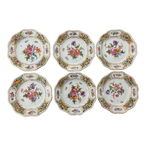 Late 19th Century Carl Thieme Dresden Flowers Reticulated Dessert or Accent Plates- Set of 6