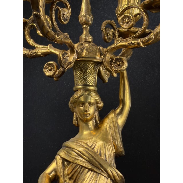 French Empire Revival Gilt Bronze Figural Candelabras, Late 19th Century, Set of 2 For Sale - Image 12 of 18