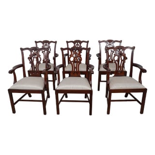 Set of 6 Maitland Smith Carved Mahogany Dining Armchairs For Sale