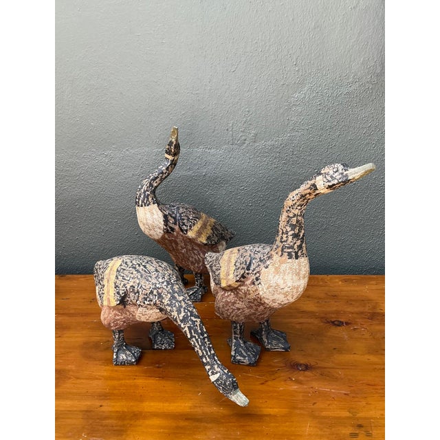 Vintage Carved Wood Goose Sculptures - Set of 3 For Sale - Image 14 of 18