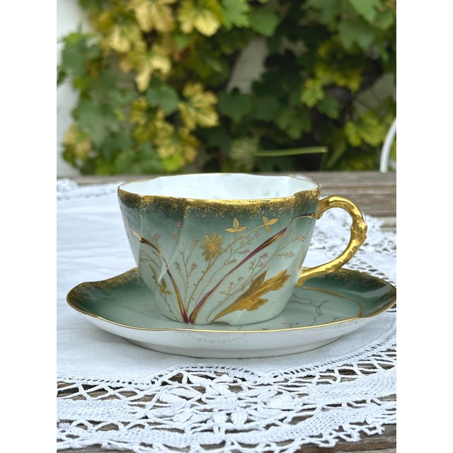 Art Nouveau Collectible Chocolate Cup and Saucer in Eggshell Porcelain with Gold Trim, France, 1890s, Set of 2 For Sale - Image 10 of 10