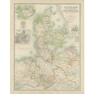 Antique Map of Denmark by Johnston, 1909 For Sale