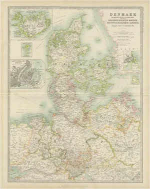 Antique Map of Denmark by Johnston, 1909