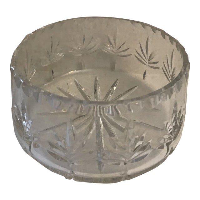 1980s Crystal Bowl Etched With Ribbed Rim For Sale