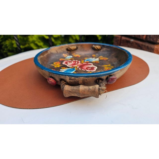 Wooden bowl/plate, rustic style, painted, 1950s–1960s, dimensions: height 5 cm, width 28 cm, diameter 23 cm.