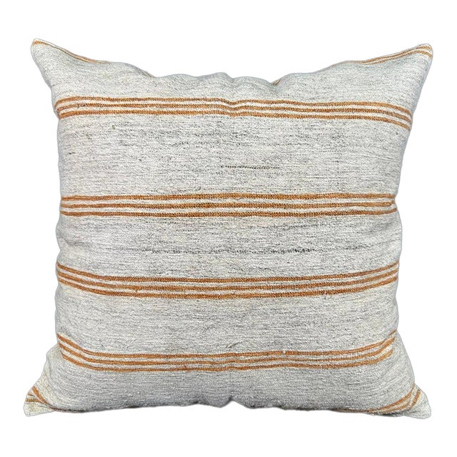 Turkish Hemp Pillow Cushion Natural Beige Rust Pillow Cushion Cover 24x24 For Sale