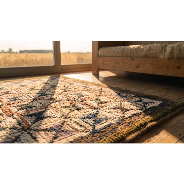 1920s Multicolor Square Folk Art Antique Amercian Hooked Rug 2' 4'' X 3' 4'' Woven Wool Carpet For Sale - Image 12 of 12