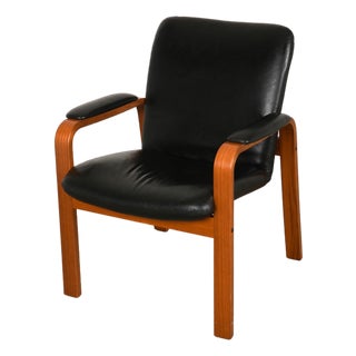 Ekornes 1970s Teak Black Leather Scandinavian Lounge Chair For Sale